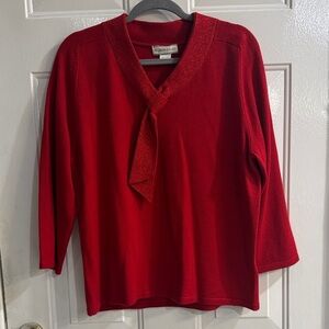 Allison Daley Red V-Neck Sweater with Tie Detail size M